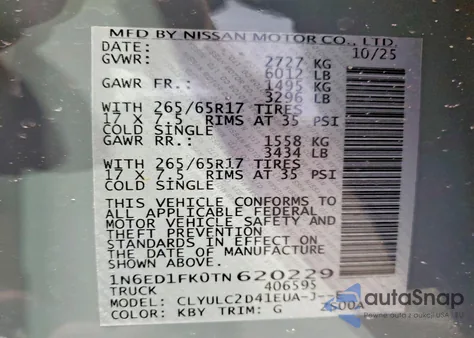 2026 Nissan Frontier Sv from USA, damaged, VIN 1N6ED1FK0TN620229